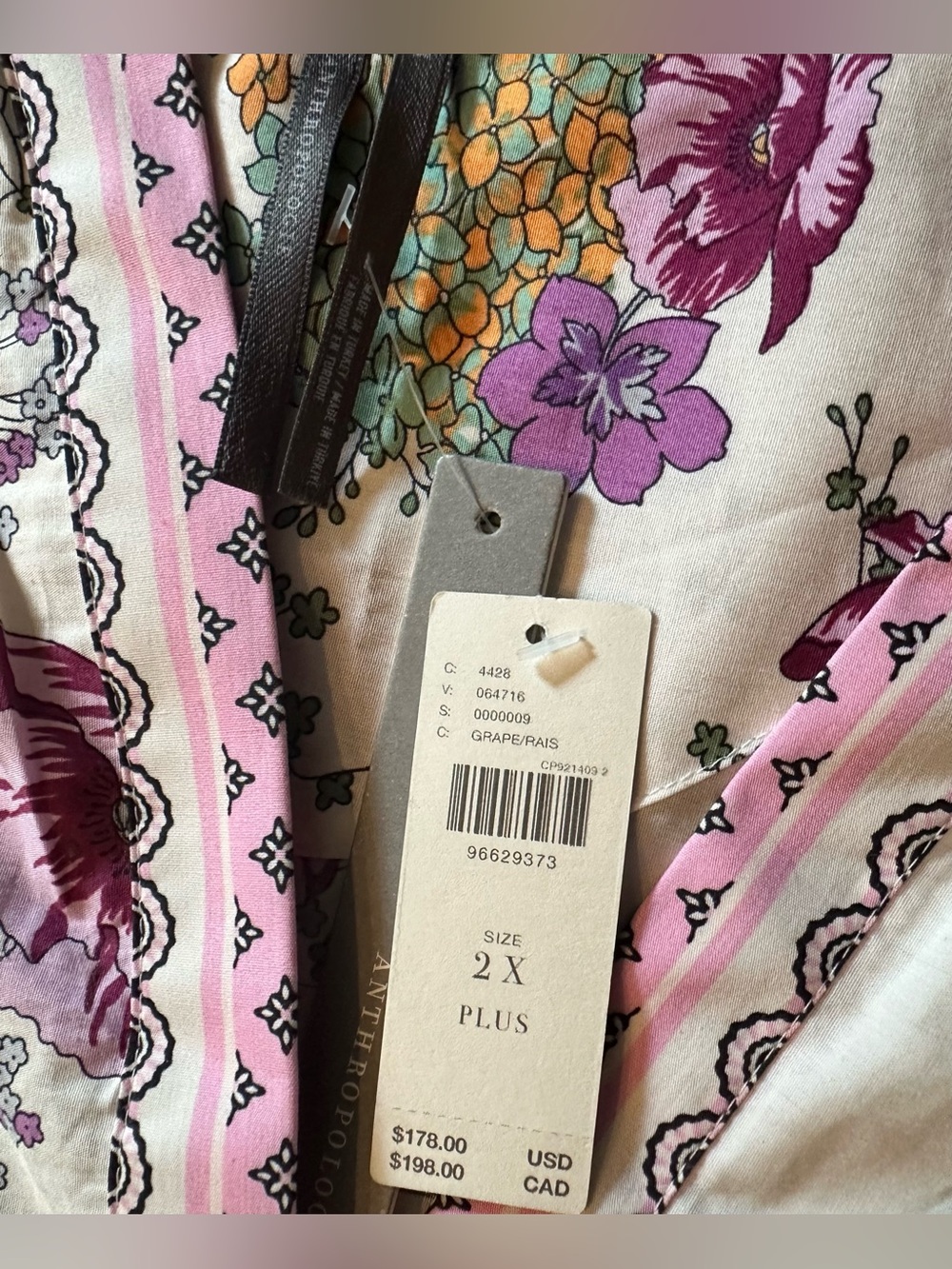 NWT Anthropologie Somerset 2x Floral Maxi Dress with Pink Trim Purple Accents - Picture 2 of 8